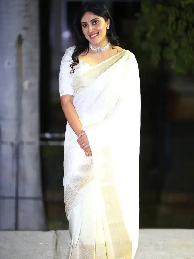 Dhanya Balakrishna Stills In White Saree Blouse